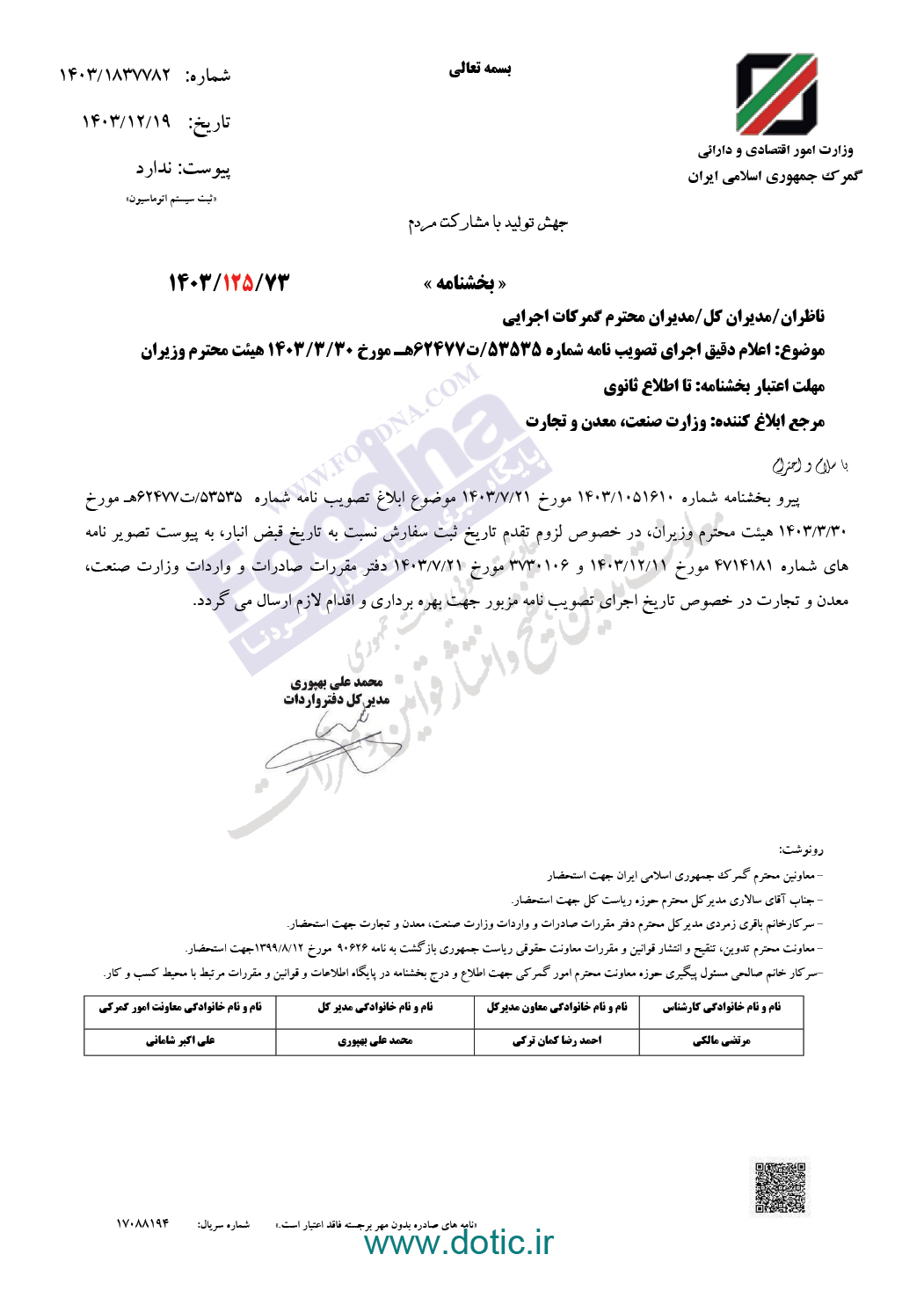بخشنامه جدید گمرک ایران به منظور رعایت تقدم تاریخ ثبت سفارش