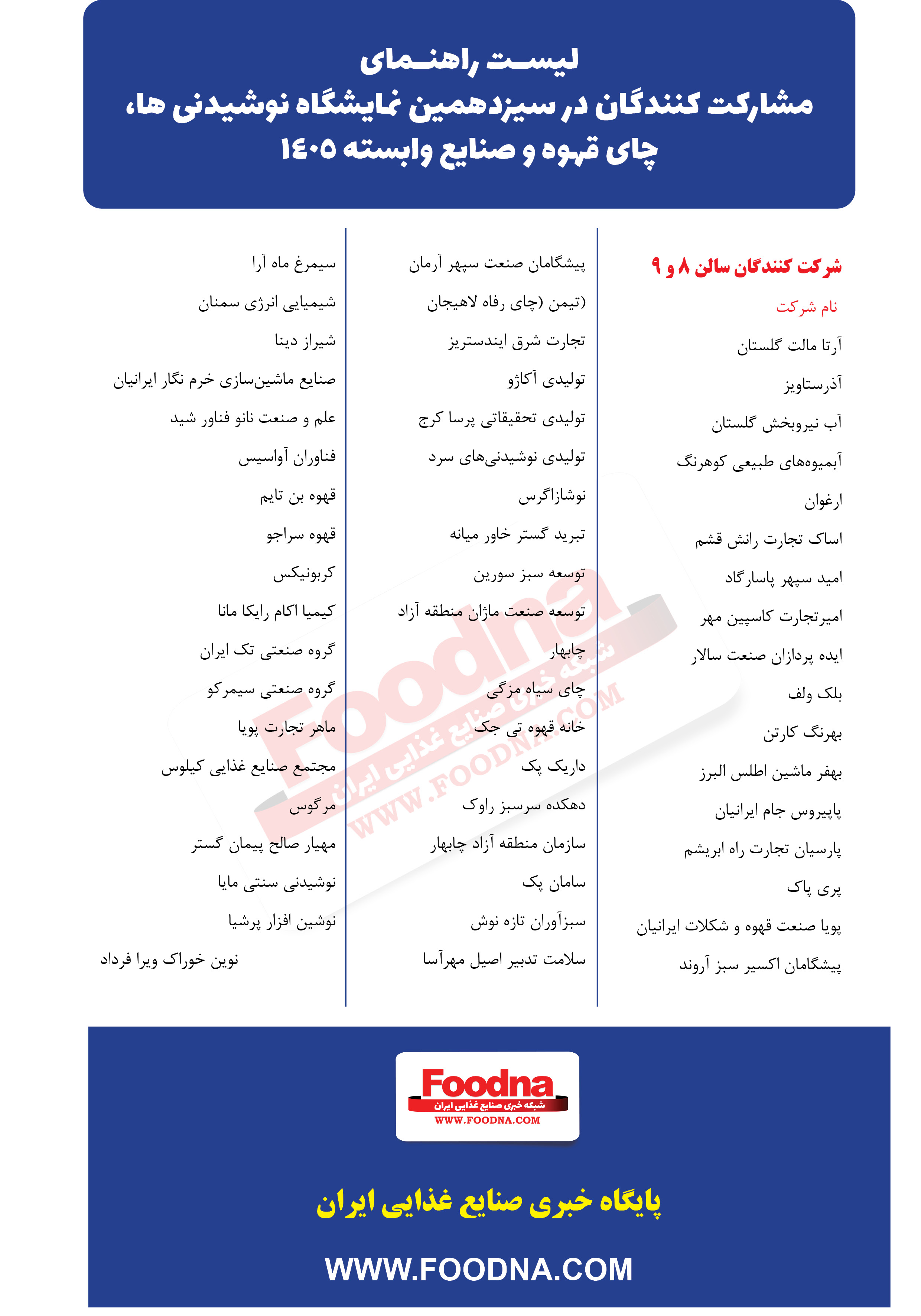 فهرست غرفه‌داران سیزدهمین نمایشگاه بین‌المللی نوشیدنی‌ها 1405 منتشر شد